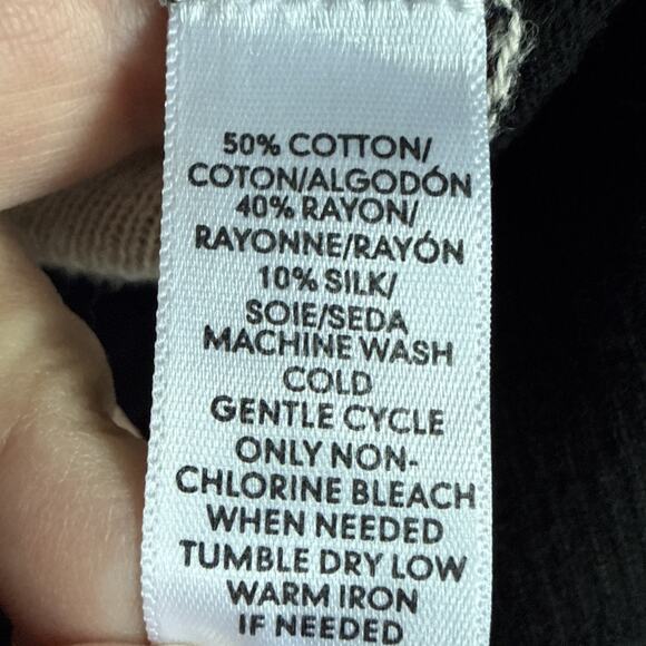 LOFT Black Back Button Sweater With Tan Cherry Print Lightweight Size Petite XS - Picture 9 of 9